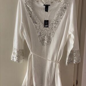 Lane Bryant White Embellished V-Neck Tunic
